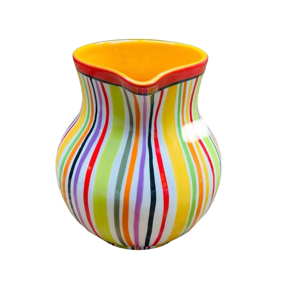 CRATE & BARREL Multicolored Striped Ceramic Raya Pitcher